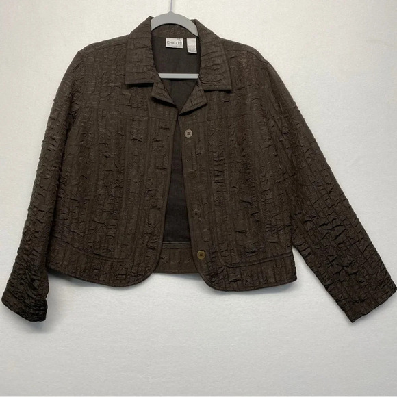 Chico's Textured Jacket Brown 2/M - Picture 1 of 6